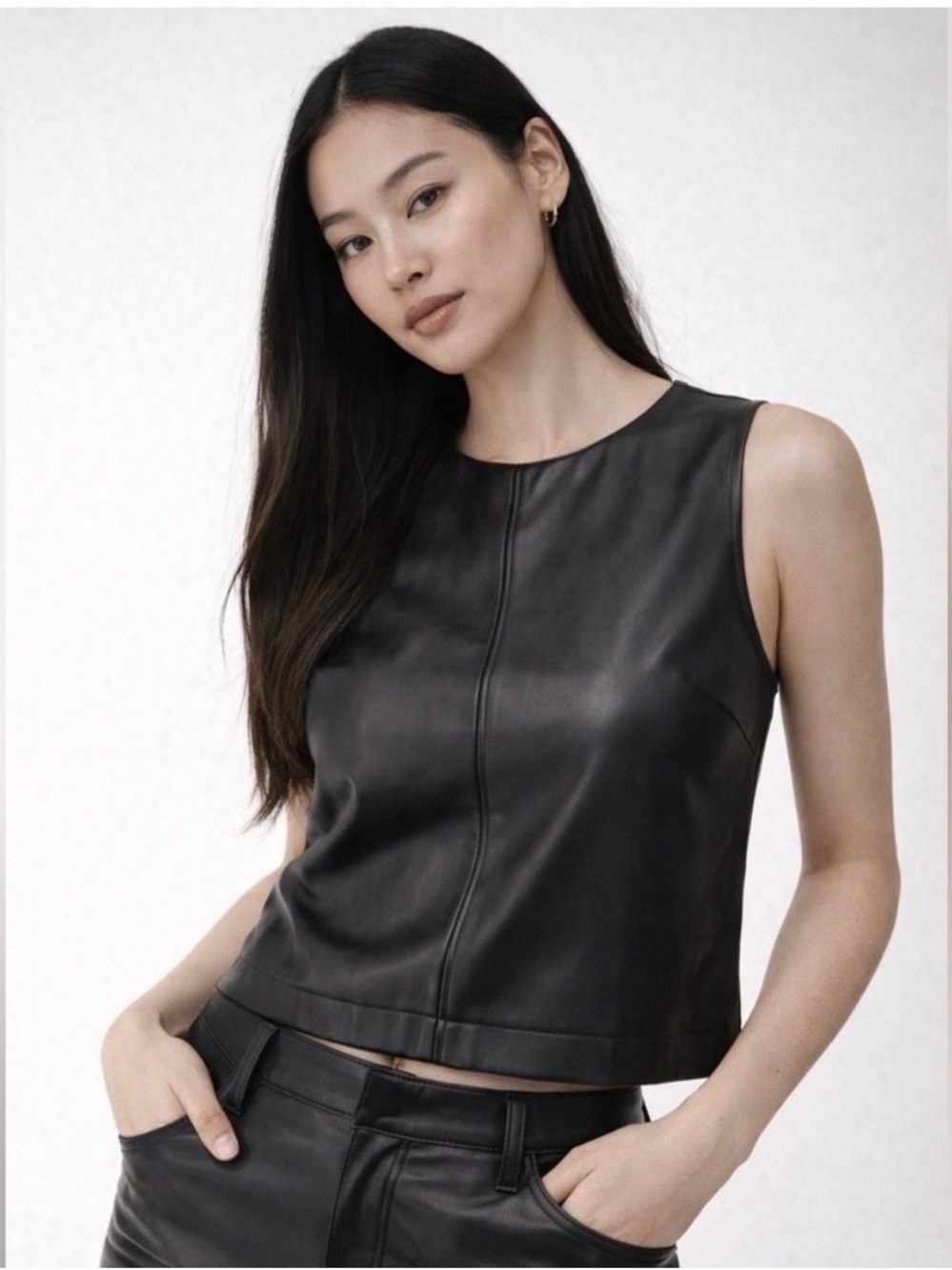Abercrombie & Fitch Faux Leather Tank Minimalist Chic Black Crop Sleeveless S